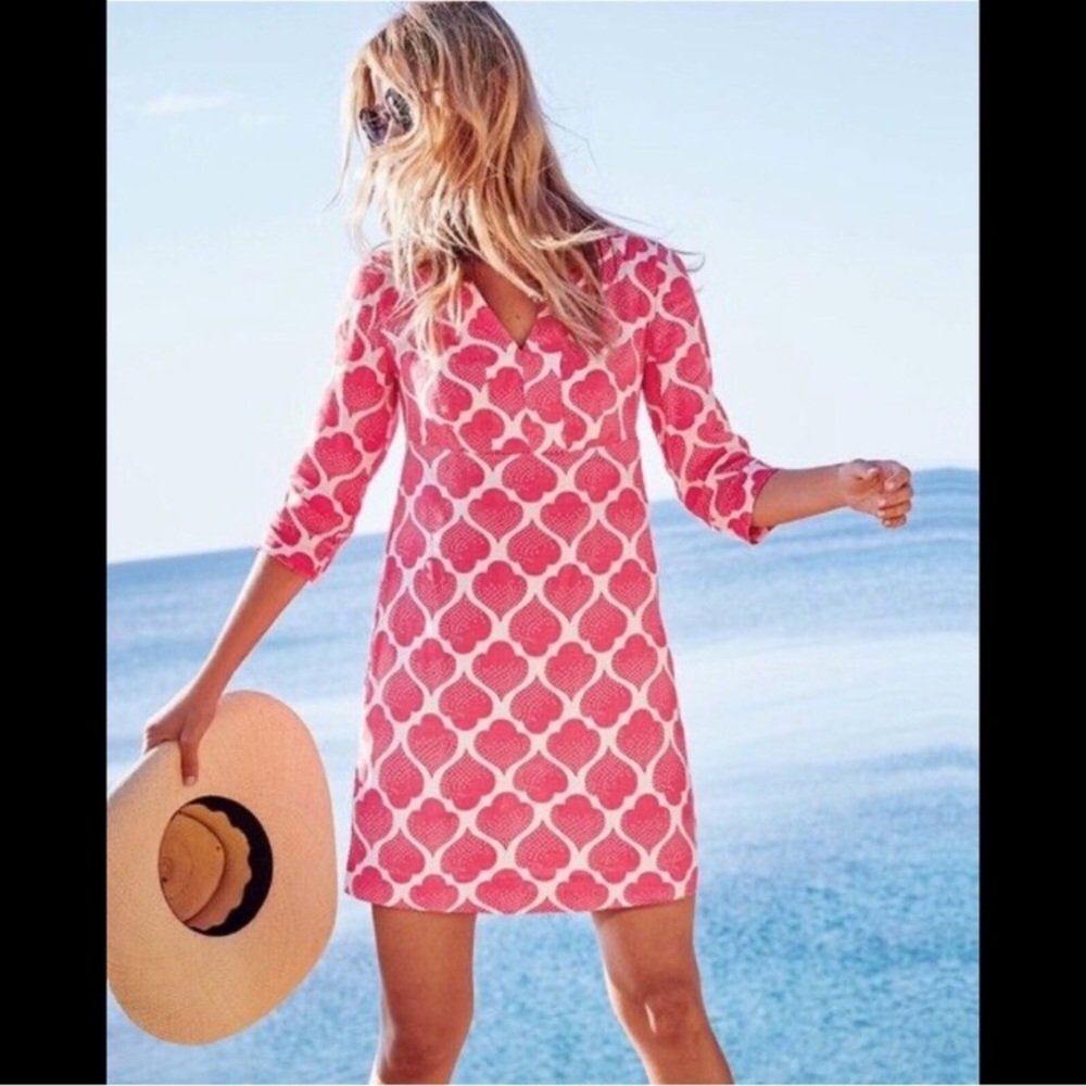 BODEN | Casual Linen Tunic Dress Moroccan Tile Ikat